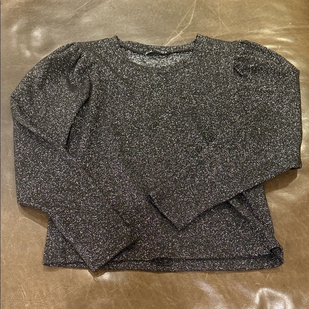 Zara Sparkly Puff Shoulder Black Long Sleeve Top